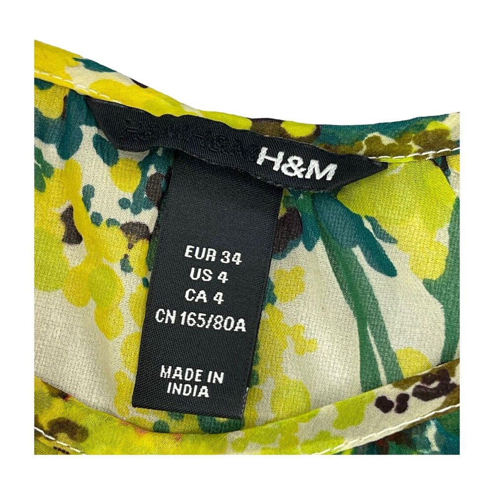 H&M Multicolor Floral Sheer Long Sleeve Blouse Women’s Size 4 - Picture 2 of 9